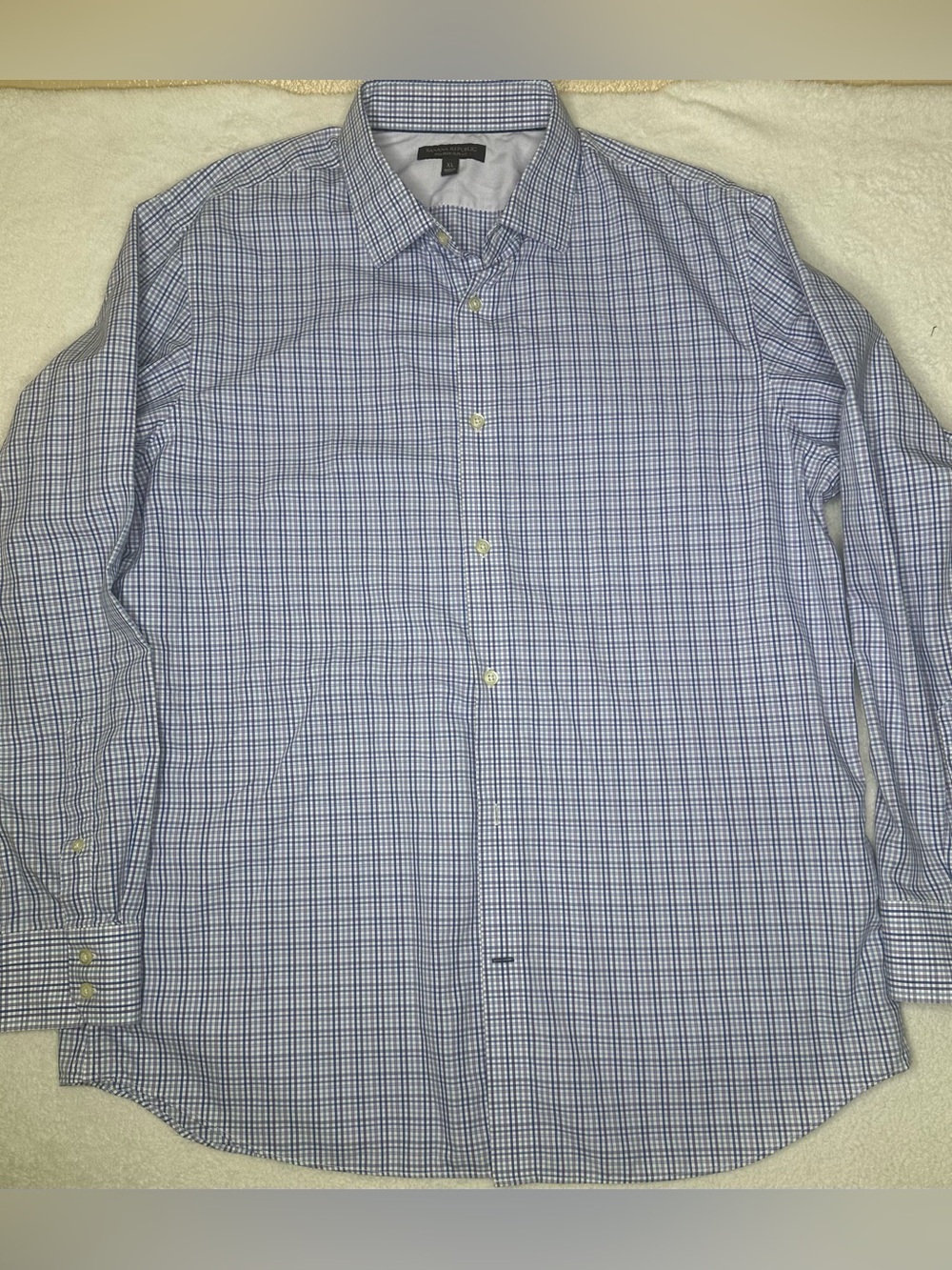 Banana Republic Men’s XL Non-Iron Slim Fit Blue White Micro Check Dress Shirt
